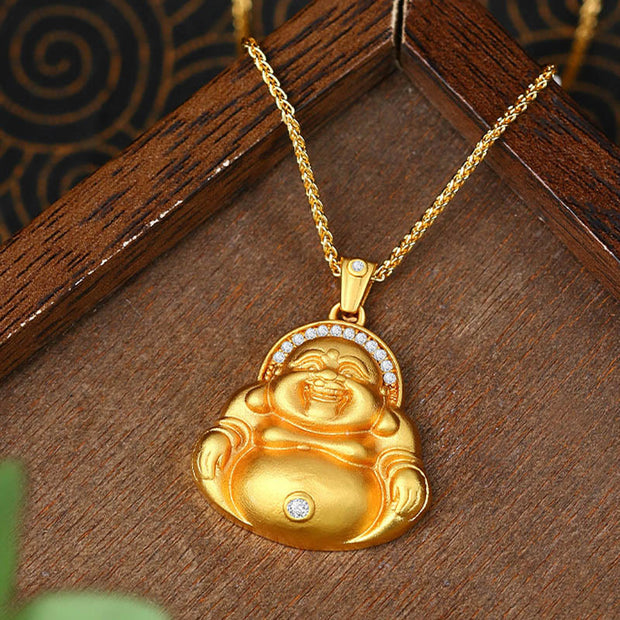 Buddha Stones Copper Laughing Buddha Pattern Happiness Necklace Pendant - image 2