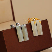Buddha Stones Bamboo Hetian Jade 925 Sterling Silver Leaf Wealth Earrings - image 13