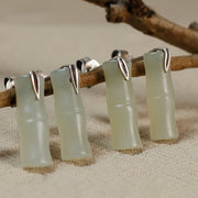 Buddha Stones Bamboo Hetian Jade 925 Sterling Silver Leaf Wealth Earrings - image 11