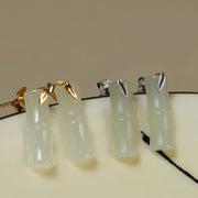 Buddha Stones Bamboo Hetian Jade 925 Sterling Silver Leaf Wealth Earrings - image 12