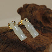 Buddha Stones Bamboo Hetian Jade 925 Sterling Silver Leaf Wealth Earrings - Hetian Jade Polished(925 Sterling Silver Posts) - Short Bamboo Leaves - image 2
