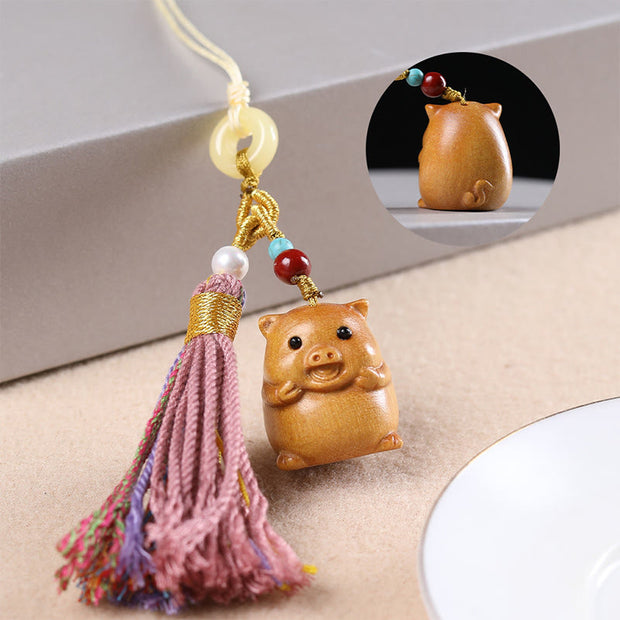 FREE Today: Healing and Calm Sandalwood 12 Chinese Zodiac Colorful Tassel Accessories Keychain - Pig - image 33