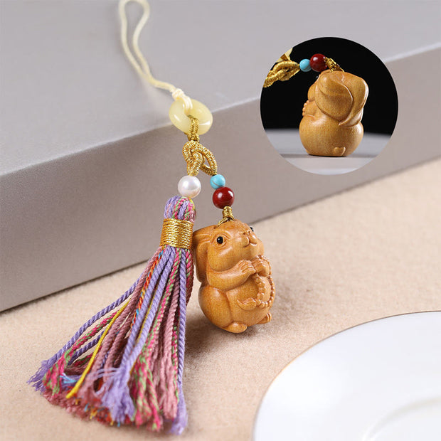 FREE Today: Healing and Calm Sandalwood 12 Chinese Zodiac Colorful Tassel Accessories Keychain - Rabbit - image 19