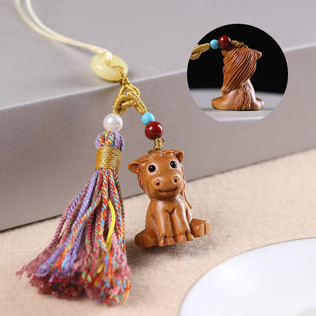 FREE Today: Healing and Calm Sandalwood 12 Chinese Zodiac Colorful Tassel Accessories Keychain - Horse - image 23
