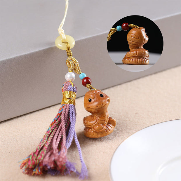 FREE Today: Healing and Calm Sandalwood 12 Chinese Zodiac Colorful Tassel Accessories Keychain - Snake - image 21