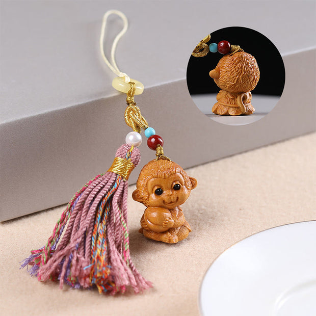 FREE Today: Healing and Calm Sandalwood 12 Chinese Zodiac Colorful Tassel Accessories Keychain - Monkey - image 27