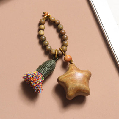Buddha Stones Natural Green Sandalwood Colored Rope Tassels Star Moon Abundance Key Chain - Star (23*36mm) - image 1