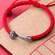 Buddha Stones Retro 925 Sterling Silver Ruyi As One Wishes Red String Braided Luck Bracelet - image 9