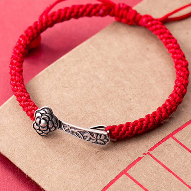 Buddha Stones Retro 925 Sterling Silver Ruyi As One Wishes Red String Braided Luck Bracelet - image 9