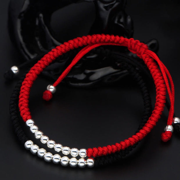 Buddha Stones Retro 925 Sterling Silver Simple Beads Knot Design Luck String Bracelet - image 3