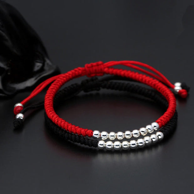 Buddha Stones Retro 925 Sterling Silver Simple Beads Knot Design Luck String Bracelet - image 4