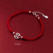 Buddha Stones 925 Sterling Silver Hollow Copper Coin Luck String Bracelet - image 9