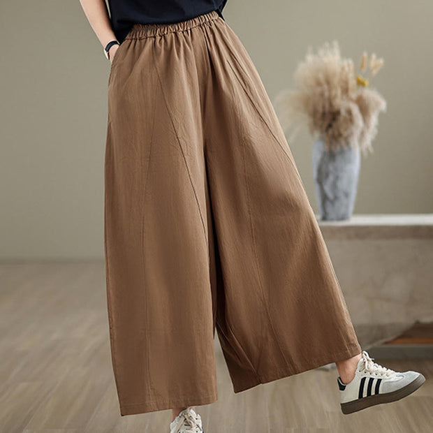 Buddha Stones Casual Plain Cotton Women's 7-8 Length Wide Leg Pants With Pockets - image 21