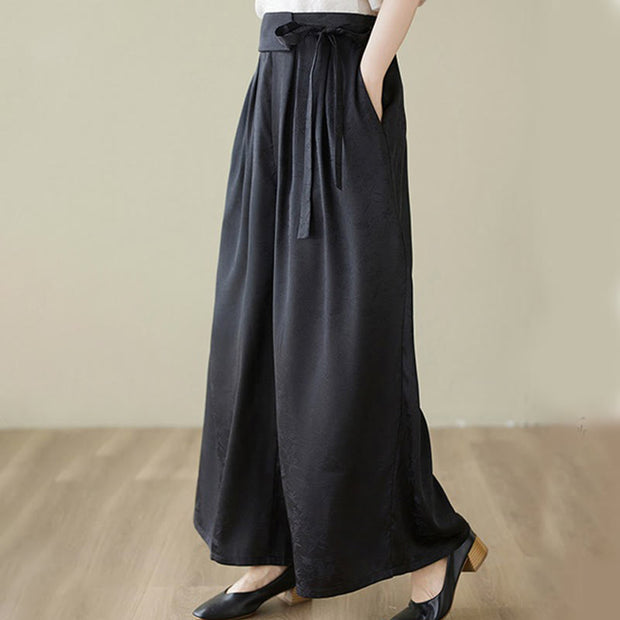 Buddha Stones Casual Jacquard Lace-up Cotton Women's Wide Leg Pants With Pockets - image 12
