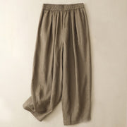 Buddha Stones Summer Plain Women's Cotton Linen Harem Pants With Pockets - Tan - US8-10，UK/AU12-14，EU40-42 (2XL) - image 1