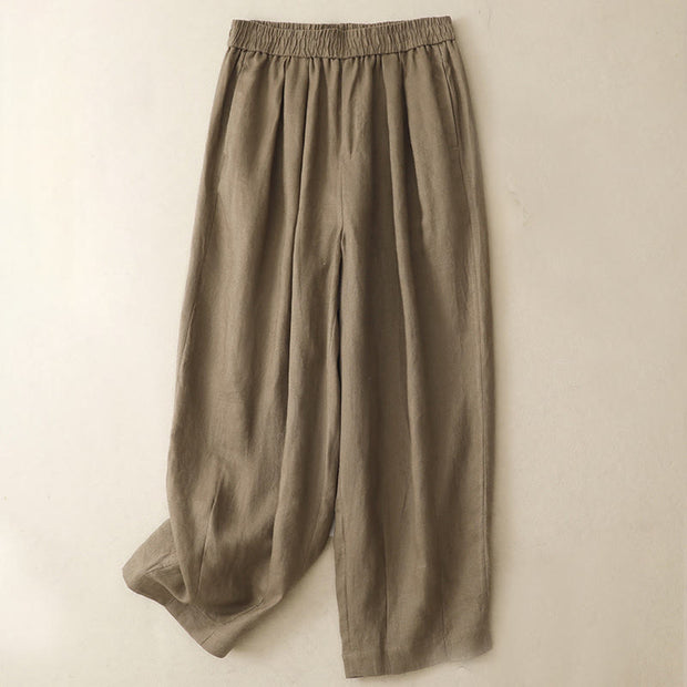 Buddha Stones Summer Plain Women's Cotton Linen Harem Pants With Pockets - Tan - US8-10，UK/AU12-14，EU40-42 (2XL) - image 1