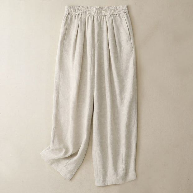 Buddha Stones Summer Plain Women's Cotton Linen Harem Pants With Pockets - Beige - US8-10，UK/AU12-14，EU40-42 (2XL) - image 11