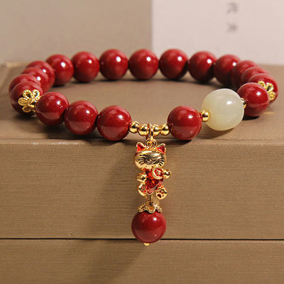 FREE Today: Blessing and Calm Natural Lucky Cat Pendant Cinnabar Bracelet - Cinnabar(Wrist Circumference: 16-18cm) - image 1