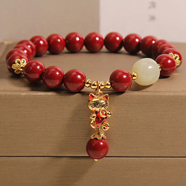FREE Today: Blessing and Calm Natural Lucky Cat Pendant Cinnabar Bracelet - Cinnabar(Wrist Circumference: 16-18cm) - image 1