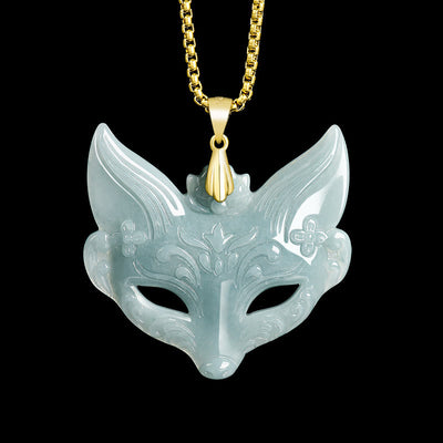 Buddha Stones Fox Mask Jade Titanium Steel Necklace Luck Pendant - Jade(Large) - image 0