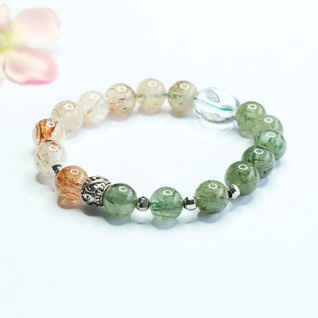 Buddha Stones Natural Green Rutilated Quartz Super Seven Crystal Bracelet - Green Rutilated Quartz(Wrist Circumference: 14-16cm) - image 1