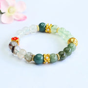 Buddha Stones Natural Green Phantom White Crystal Jade Beads Lucky Bracelet - Green Phantom(Wrist Circumference: 14-16cm) - image 1