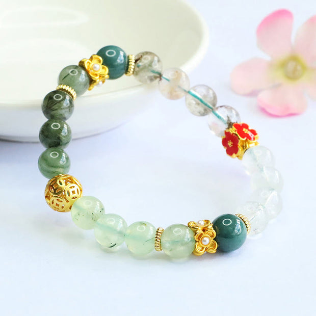 Buddha Stones Natural Green Phantom White Crystal Jade Beads Lucky Bracelet - image 3