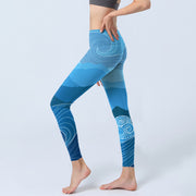 Buddha Stones Blue Waves Mountains Print Gym Leggings Women's Yoga Pants - image 3
