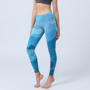Buddha Stones Blue Waves Mountains Print Gym Leggings Women's Yoga Pants - CornflowerBlue - US18，UK/AU22，EU50 (4XL) - image 1