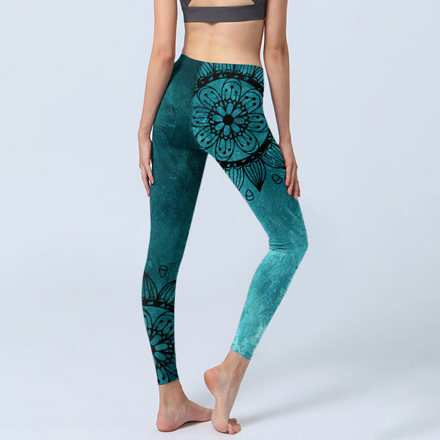 Buddha Stones Green Sunflowers Blossoms Print Gym Leggings Women's Yoga Pants - image 5