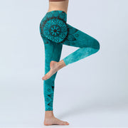 Buddha Stones Green Sunflowers Blossoms Print Gym Leggings Women's Yoga Pants - image 4