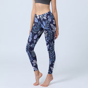 Buddha Stones Purple Leaves Print Gym Leggings Women's Yoga Pants - DarkSlateBlue - US18，UK/AU22，EU50 (4XL) - image 1