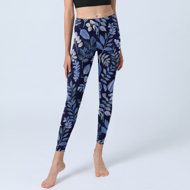 Buddha Stones Purple Leaves Print Gym Leggings Women's Yoga Pants - image 6