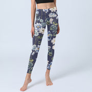 Buddha Stones Blue White Lotus Flowers Oil Painting Print Gym Leggings Women's Yoga Pants - image 6