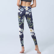 Buddha Stones Blue White Lotus Flowers Oil Painting Print Gym Leggings Women's Yoga Pants - image 7