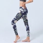 Buddha Stones Blue White Lotus Flowers Oil Painting Print Gym Leggings Women's Yoga Pants - image 3