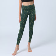 Buddha Stones Green Golden Leaves Branches Print Gym Leggings Women's Yoga Pants - image 6