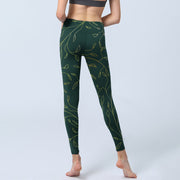Buddha Stones Green Golden Leaves Branches Print Gym Leggings Women's Yoga Pants - image 7