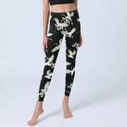 Buddha Stones White Cranes Blossoms Print Gym Leggings Women's Yoga Pants - image 6