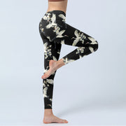 Buddha Stones White Cranes Blossoms Print Gym Leggings Women's Yoga Pants - image 5