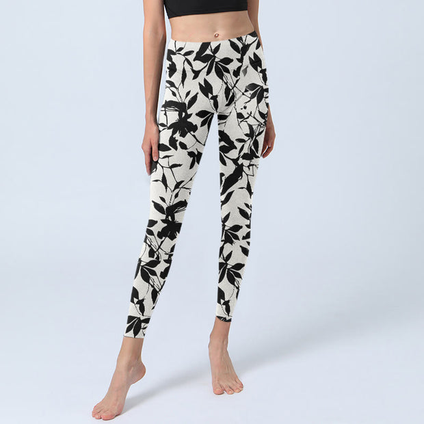 Buddha Stones Black Leaves Print Gym Leggings Women's Yoga Pants - image 6
