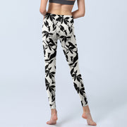 Buddha Stones Black Leaves Print Gym Leggings Women's Yoga Pants - image 7
