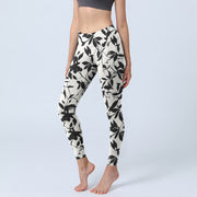 Buddha Stones Black Leaves Print Gym Leggings Women's Yoga Pants - Snow - US18，UK/AU22，EU50 (4XL) - image 1