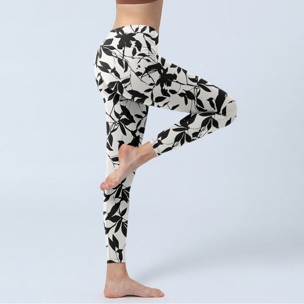 Buddha Stones Black Leaves Print Gym Leggings Women's Yoga Pants - image 4