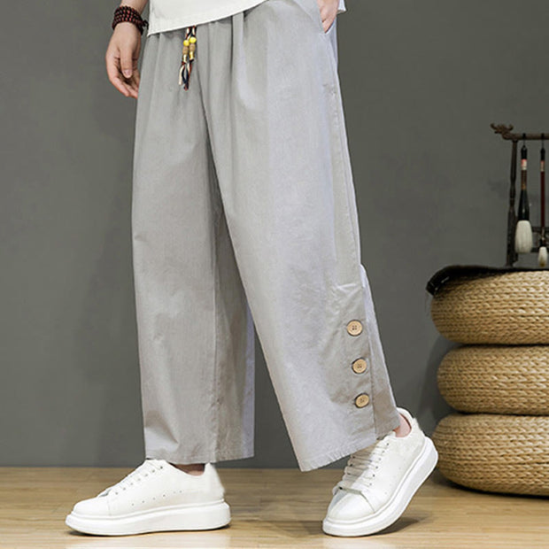 Buddha Stones Solid Color Linen Buttons Drawstring Men's Straight Leg Pants With Pockets - LightGrey - US/UK/AU46，EU56 (5XL) - image 17