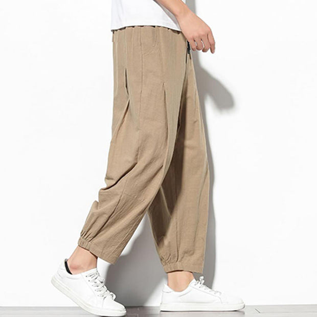 Buddha Stones Summer Men's 7-8 Length Cotton Linen Carrot Pants With Pockets - image 9