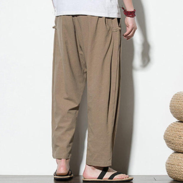 Buddha Stones Summer Side Frog-Button Design Men's Cotton Linen Pants With Pockets - image 12