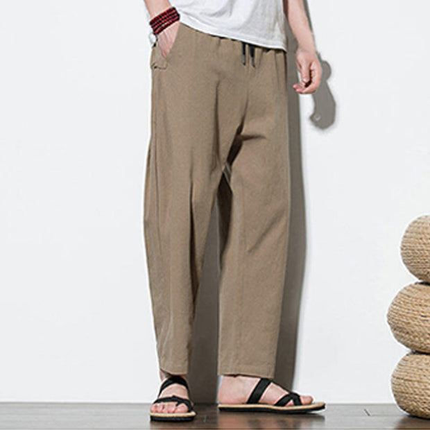 Buddha Stones Summer Side Frog-Button Design Men's Cotton Linen Pants With Pockets - image 11