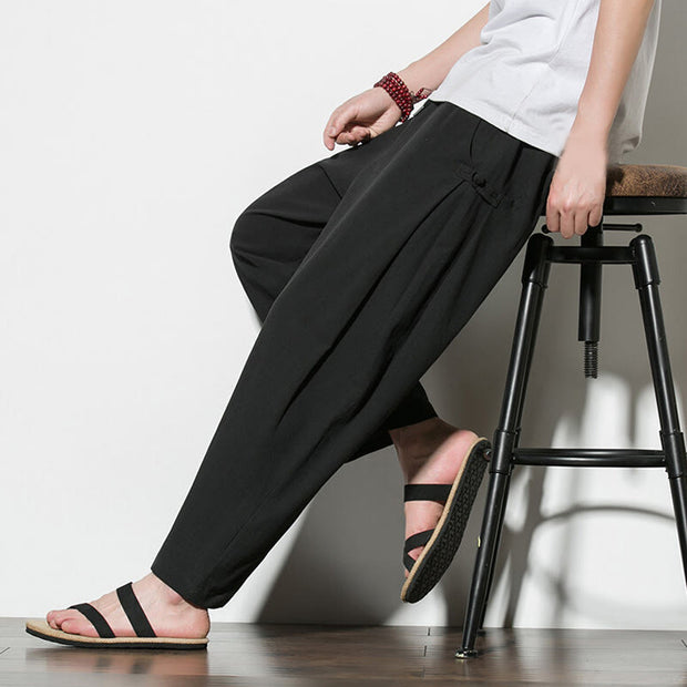 Buddha Stones Summer Side Frog-Button Design Men's Cotton Linen Pants With Pockets - image 25