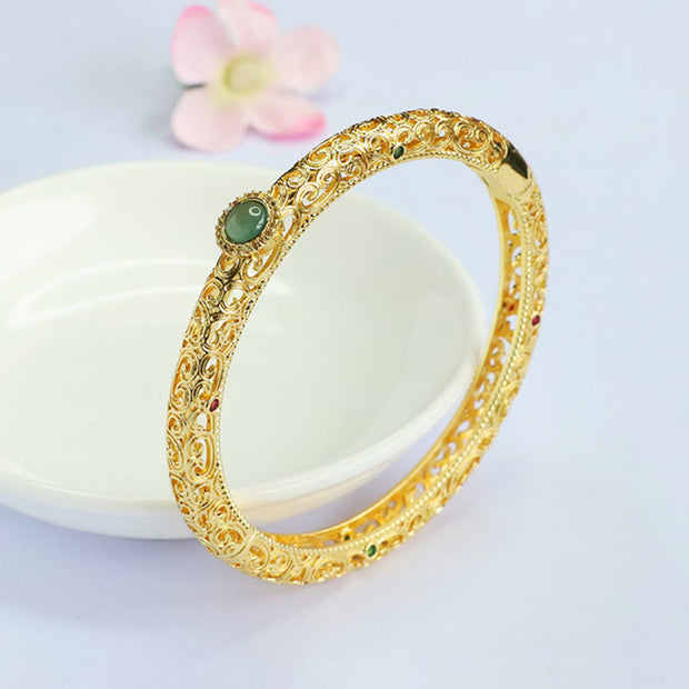 Buddha Stones Cloud Pattern Pattern Jade Copper Luck Bracelet Bangle 2.36 IN (60 MM) - image 5